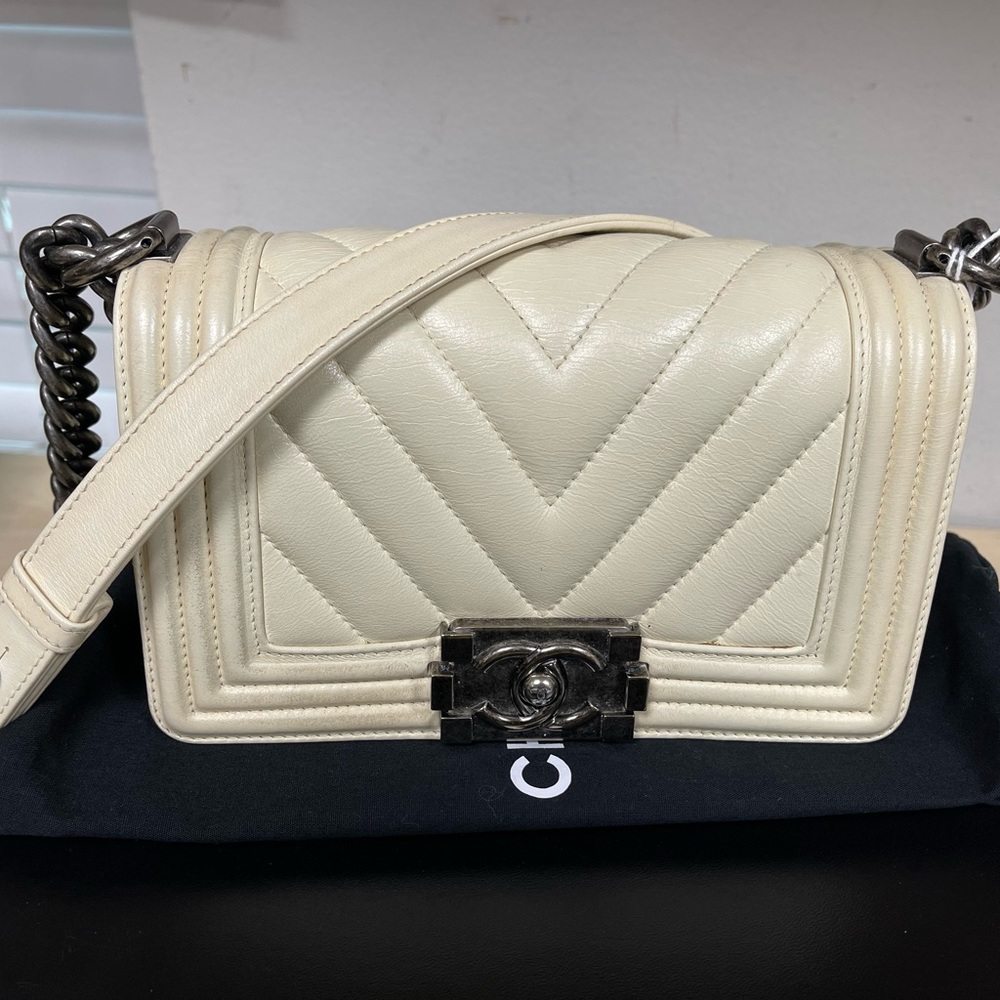 Chanel white boy bag